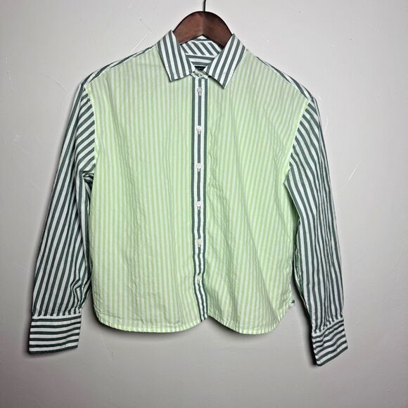 Talbots Green Striped Long Sleeve Button Front Shirt Women's Size Small Petite - Picture 1 of 10